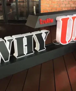 ป้ายกล่องไฟอะคริลิกออกหน้าและข้าง WHY UP ก่อนติดตั้ง