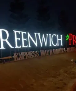 ป้ายกล่องไฟโลโก้แสงออกหน้า Greenwich Prime