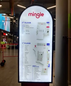 ป้ายกล่องไฟตั้งพื้น mingle สีขาว แดง