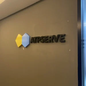 ป้ายบริษัท ATPSERVE ติดผนังอาคาร